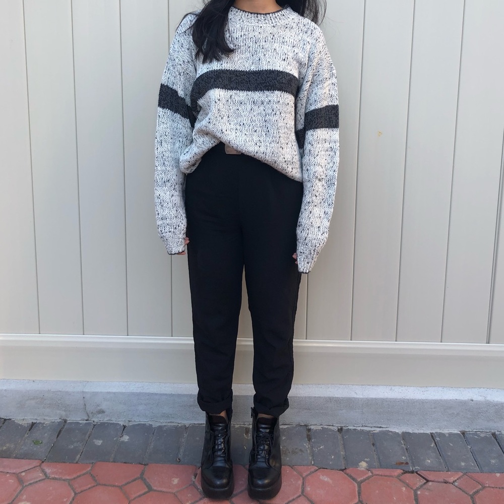 Grey Ivory Speckled Salt Pepper Wool Crewneck